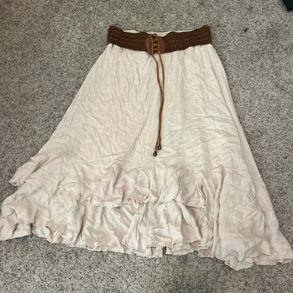 Elegant Cream Skirt with Brown Waistband
